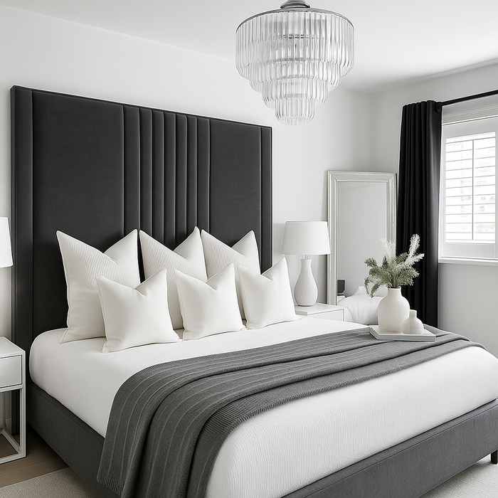 Luxury Bed Headboard in Crushed Velvet Fabric & in Soft Plush Fabric