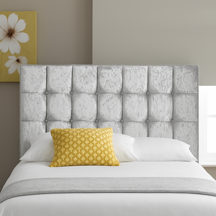 Diamond Bed Headboard 20" Tall in Crushed Velvet Fabric & in Soft Plush Fabric