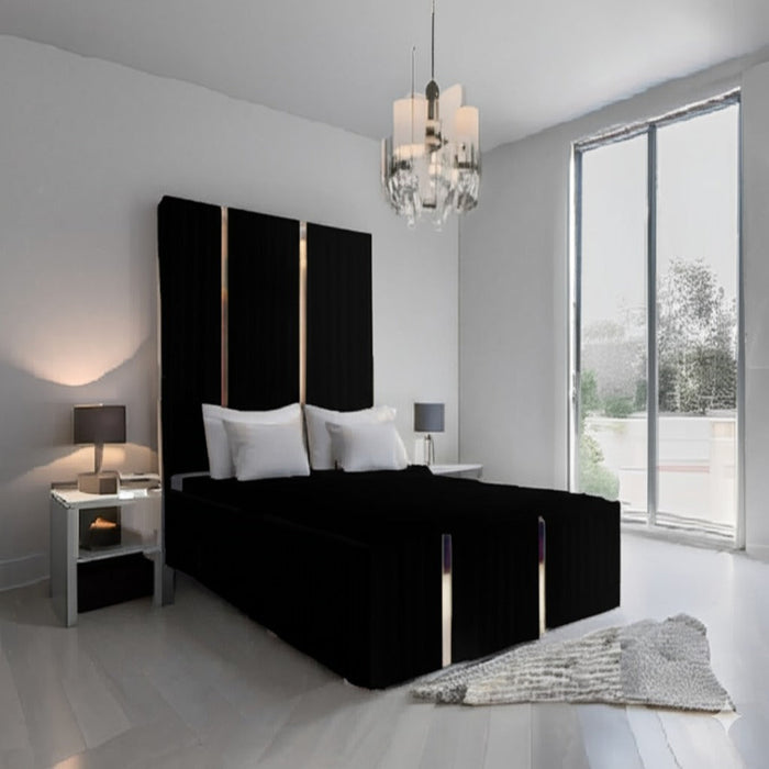 Luxury Gold Stripe Bed Frame with Extra 60" Tall Headboard