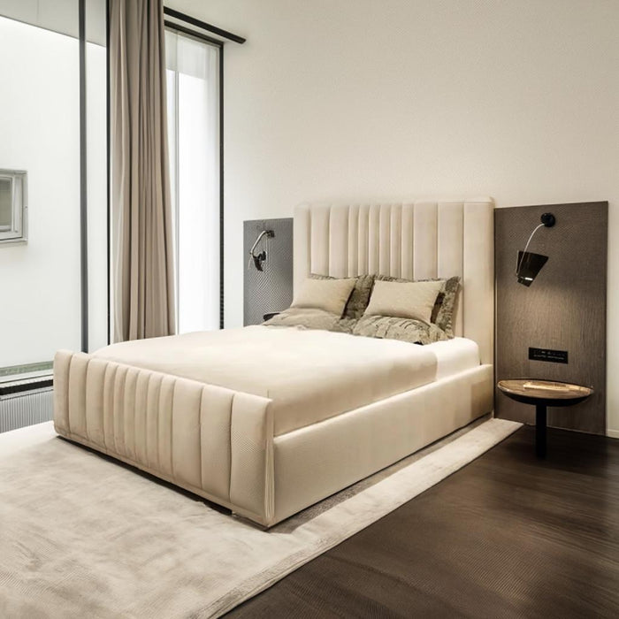 Sleek Design Bed Frame in Crushed Velvet Fabric & in Soft Plush Fabric