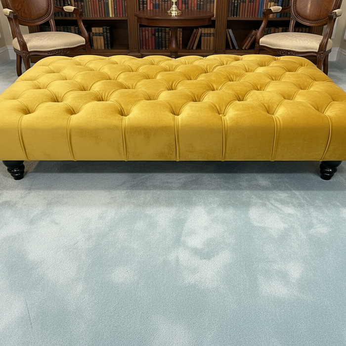 Large Chesterfield Footstool Coffee Table, beautifully upholstered in soft plush fabric