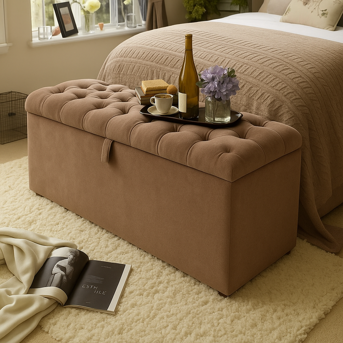 Chesterfield Ottoman Storage Blanket Toy Box in Soft Plush Fabric 3FT 4FT 4FT6 5FT 6FT
