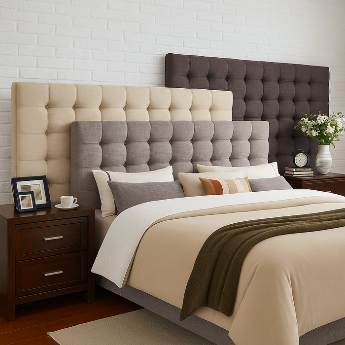 Luxury Lanarco Buttoned Bed Headboard in 26" Height in Linen & Chenille Fabric