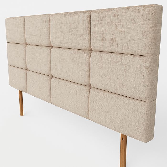 Tall 30" Cube Bed Headboard in Linen & Chenille Fabric with Fabric Buttons