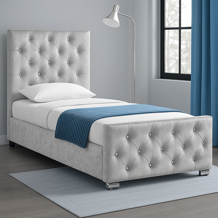 Alton Luxury Bed Frame Choice of Crushed Velvet Fabric and in Soft Plush Fabric