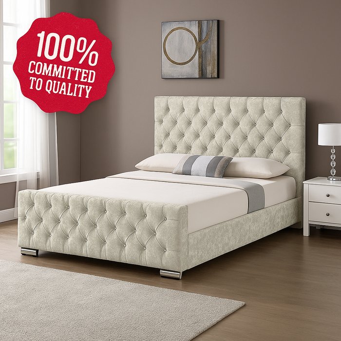 Luxury Design ATN Bed Frame in Crushed Velvet Fabric & in Soft Plush Fabric