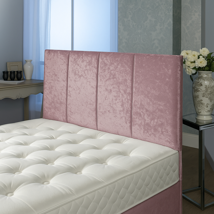 Tassy Bed Headboard 26" Tall in Crushed Velvet Fabric & Soft Plush Fabric