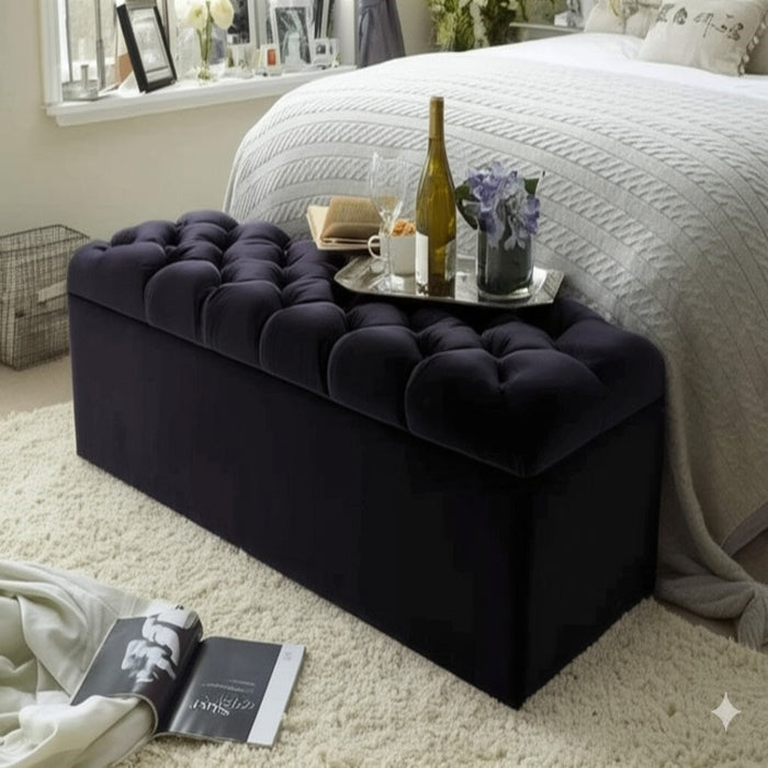 Chesterfield Ottoman Storage Blanket Toy Box in Soft Plush Fabric 3FT 4FT 4FT6 5FT 6FT