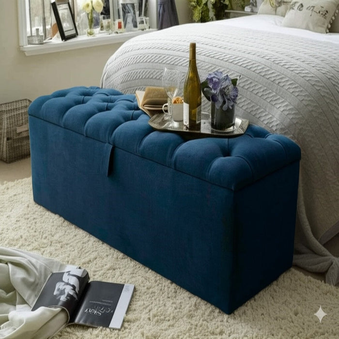Chesterfield Ottoman Storage Blanket Toy Box in Soft Plush Fabric 3FT 4FT 4FT6 5FT 6FT