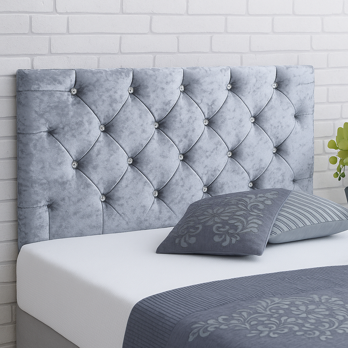 Luxury Dewsbury Studded Bed Headboard in Turin Fabric and Chenille Fabric