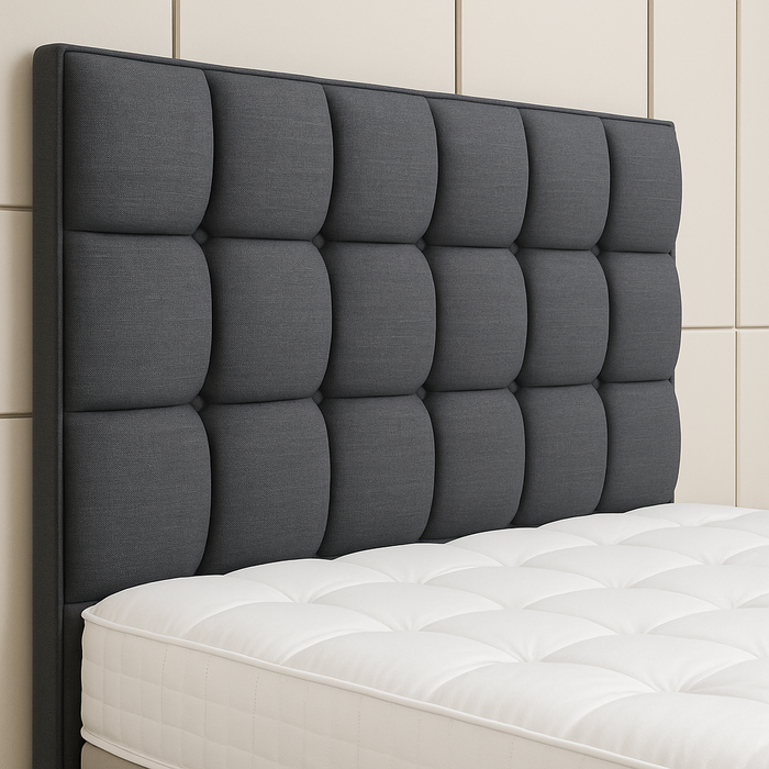 Luxury Dewsbury Studded Bed Headboard in Turin Fabric and Chenille Fabric