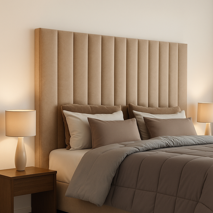 Clarence  Bed Headboard in Soft Plush and Crushed Velvet Fabric