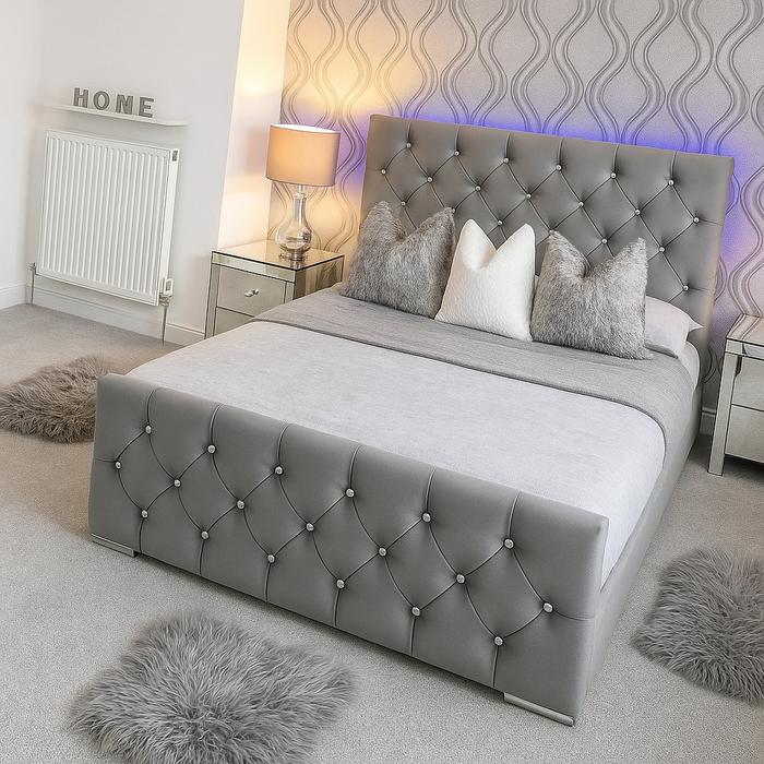 New Alton Bed Frame in Crushed Velvet Fabric & in Soft Plush Fabric