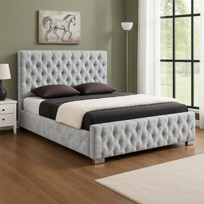 Florida Handmade Bed Frame in Crushed Velvet Fabric and in Soft Plush Fabric