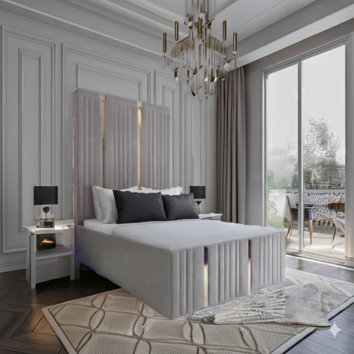 Luxury Gold Stripe Bed Frame with Extra 60" Tall Headboard
