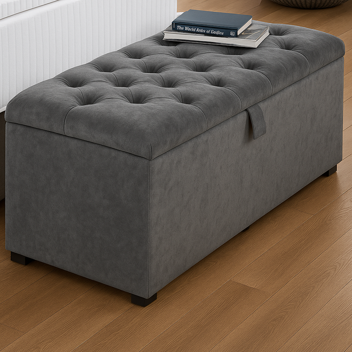 Chesterfield Diamante Ottoman Storage Box Bench Pouffe Seat Stool Chair Footstool in Turin Fabric & in Chenille Fabric