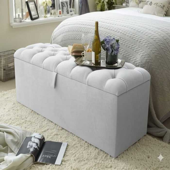 Chesterfield Ottoman Storage Blanket Toy Box in Soft Plush Fabric 3FT 4FT 4FT6 5FT 6FT