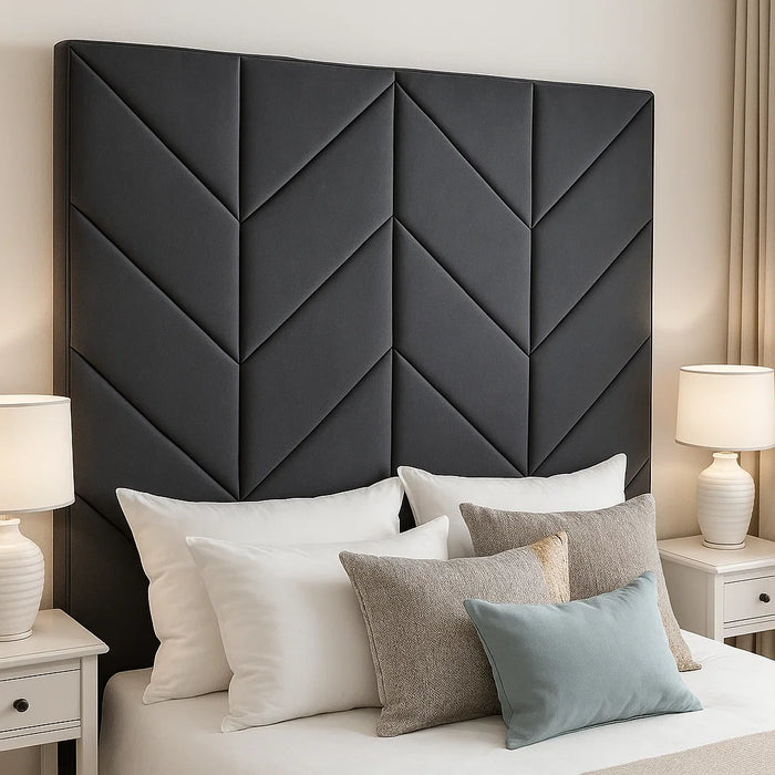Chevron Bed Headboard in Crushed Velvet Fabric & in Soft Plush Fabric