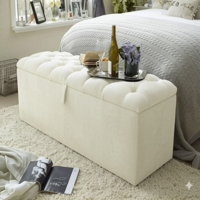 Chesterfield Ottoman Storage Blanket Toy Box in Soft Plush Fabric 3FT 4FT 4FT6 5FT 6FT