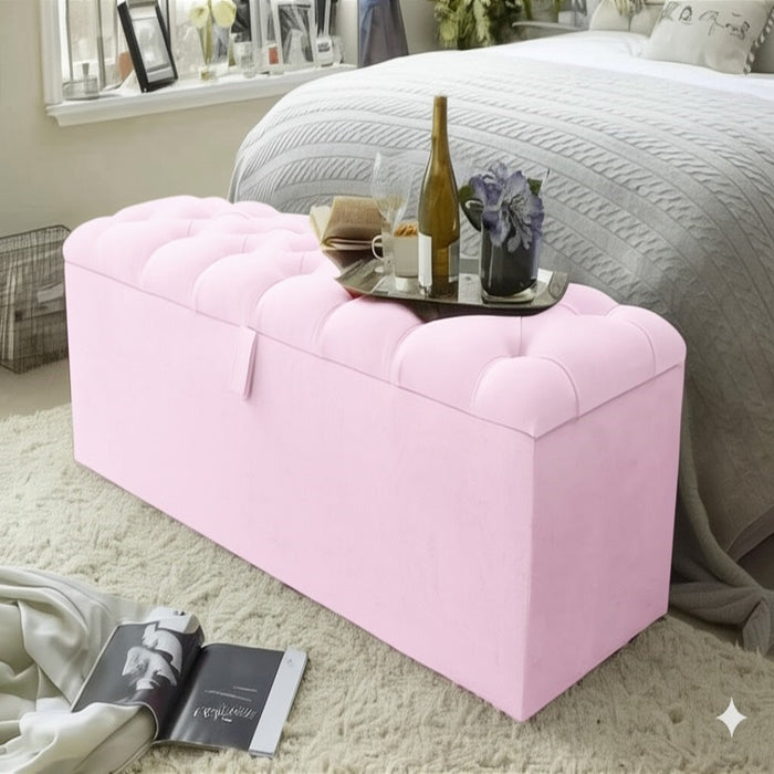Chesterfield Ottoman Storage Blanket Toy Box in Soft Plush Fabric 3FT 4FT 4FT6 5FT 6FT